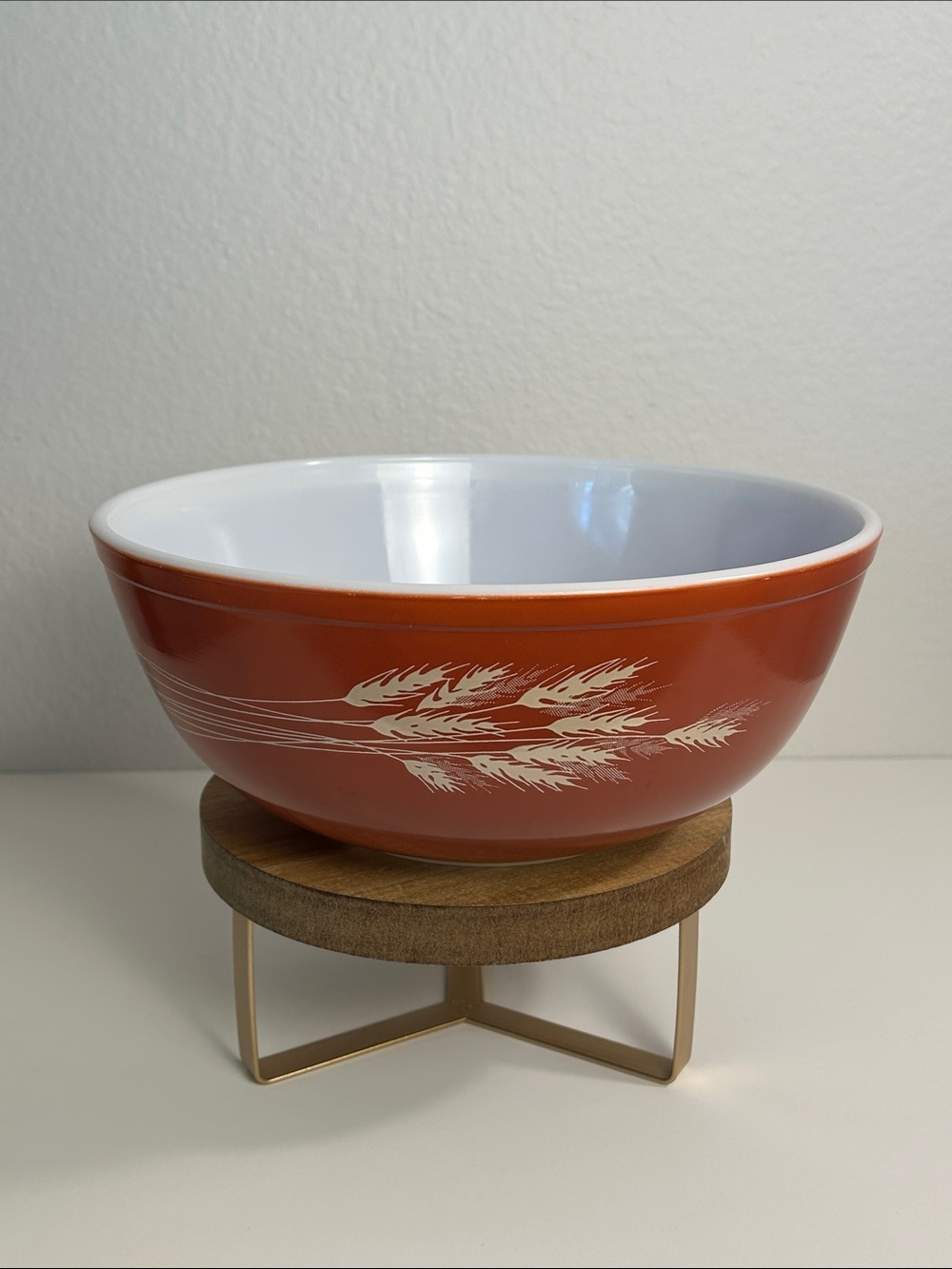 Vintage Pyrex Autumn Harvest Wheat 404 Four Quart Glass Mixing Bowl